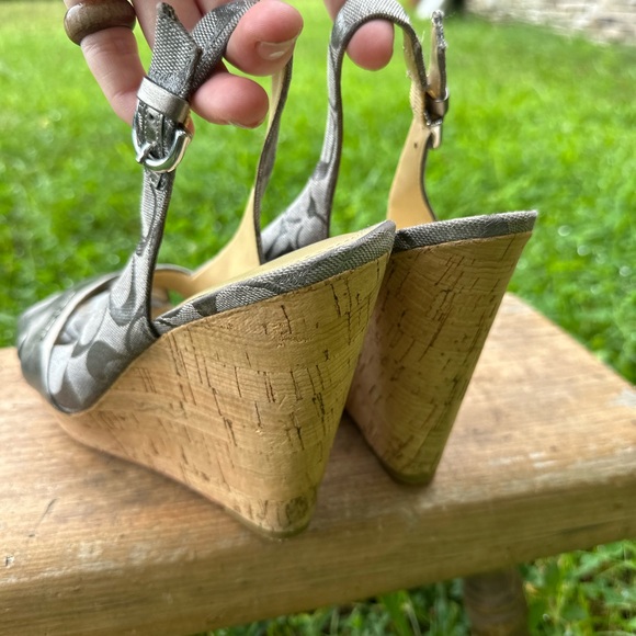 Coach “Jessy” Silver Cork Slingback Wedges - Picture 3 of 9